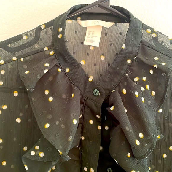 Dark green, ruffle front blouse - Picture 3 of 3